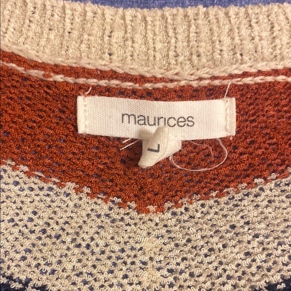 Maurices Cream and Orange Chevron Scoop Neck Sweater - Picture 6 of 7
